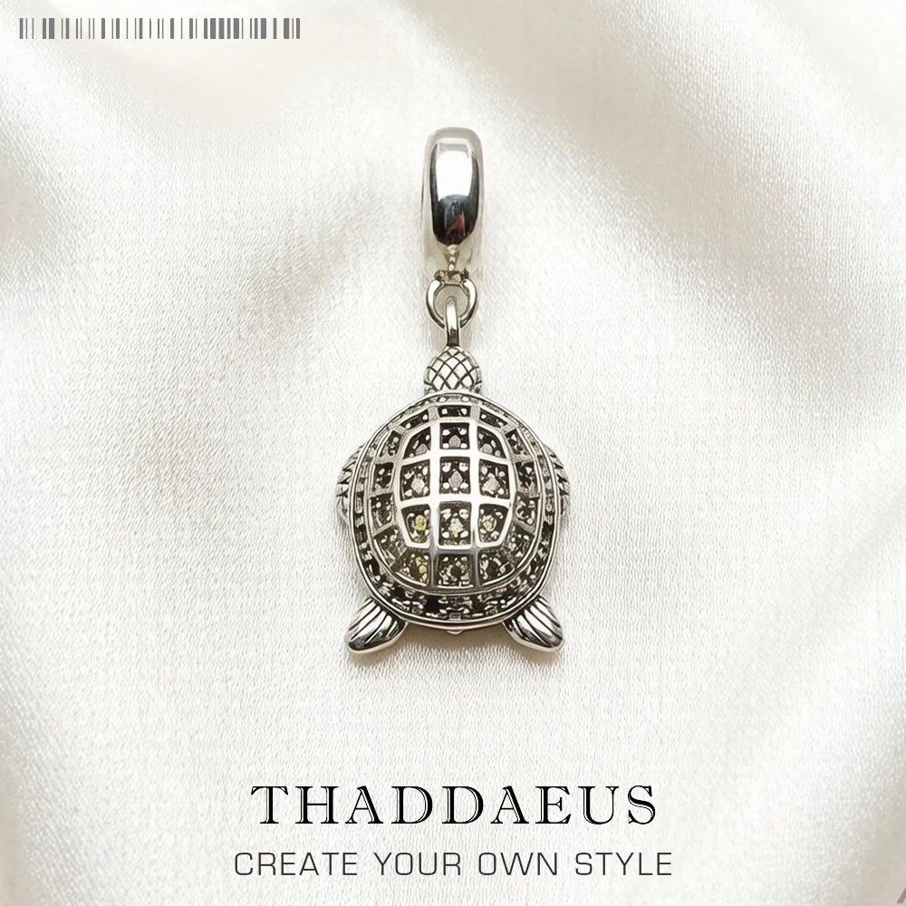 Green Tortoise Turtle Dangle Charm Authentic 925 Sterling Silver Women Men Jewellery Spring New Ocean Pendant