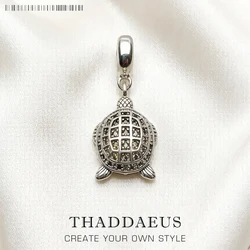 Green Tortoise Turtle Dangle Charm Authentic 925 Sterling Silver Women Men Jewellery Spring New Ocean Pendant