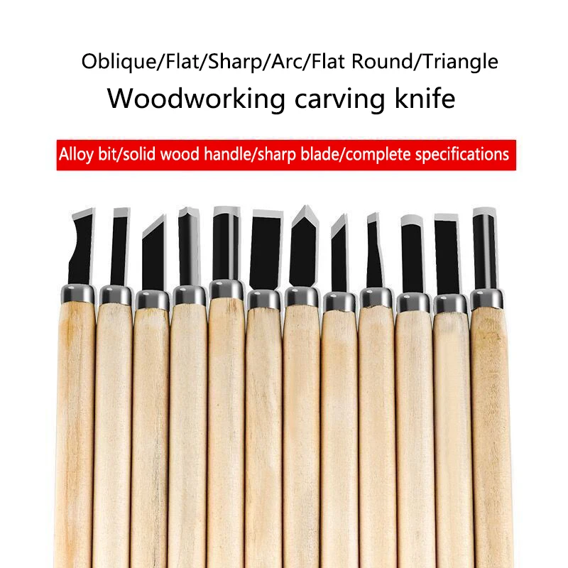 Set di scalpelli per intaglio del legno da 12 pezzi per taglio base e lavorazione del legno dettagliata Kit di coltelli per sgorbie per utensili manuali fai-da-te