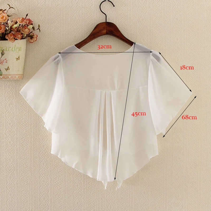 Korean Short Chiffon Bow Sunscreen Shawl Women\'s Summer Thin Transparent Blouse Shoulders Fake Collar Cape Knotted Scarf T95