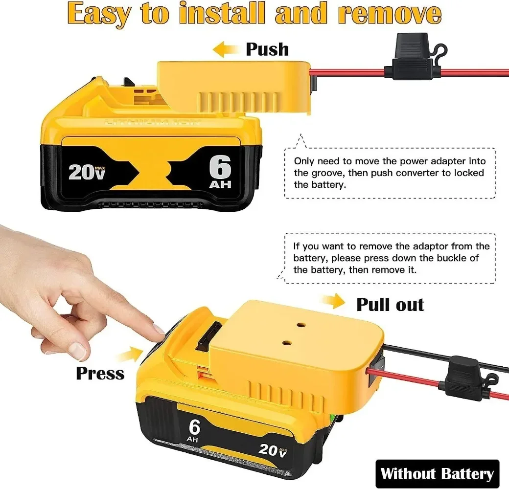 Adaptador Power Wheels para Dewalt, Adaptador de bateria com interruptor, terminais de fusível e fio, 12AWG Wire, DIY Ride On Truck, RC Car Toys, 20V