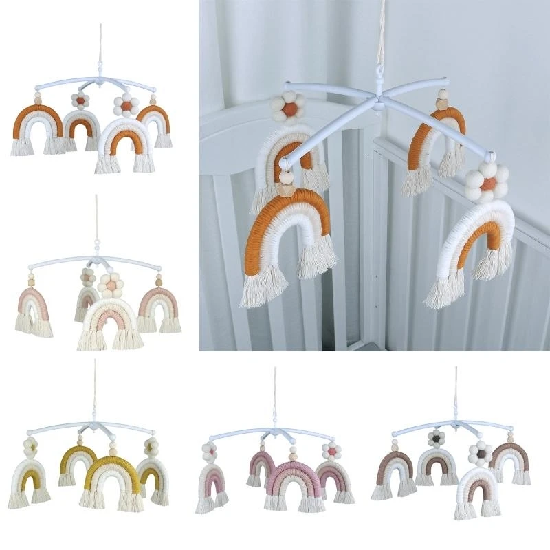 Ręcznie robiony dzwonek wietrzny wisiorek muzyczna wisząca zabawka frędzel tęczowa makrama wisiorek 15UB
