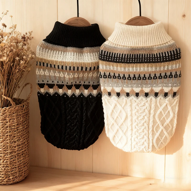 

Winter Warm Knitted Dog Sweater British Style Turtleneck Vest for Dogs Cats Chihuahua French Bulldog Puppy Christmas Clothes