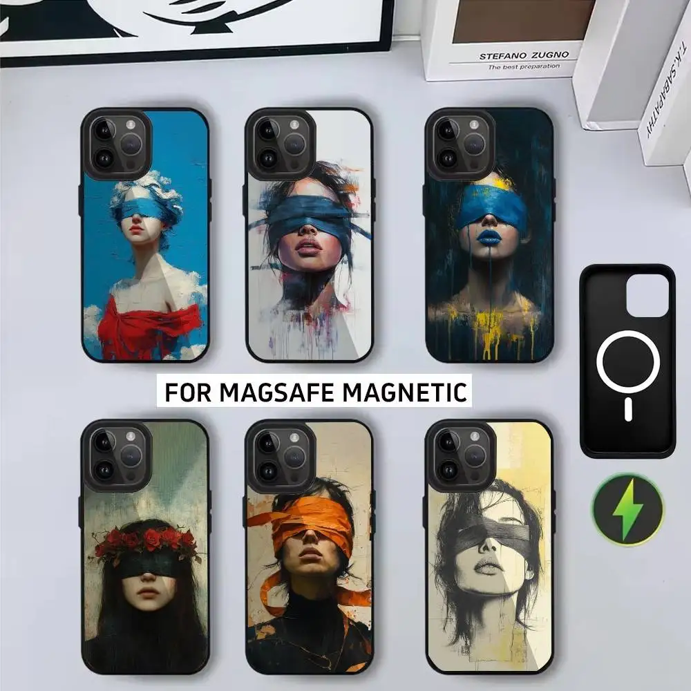 

B-Blindfold girl art Phone Case For iPhone17,16,15,14,13,12,11 Plus,Pro Max Magnetic For Magsafe Wireless Charging