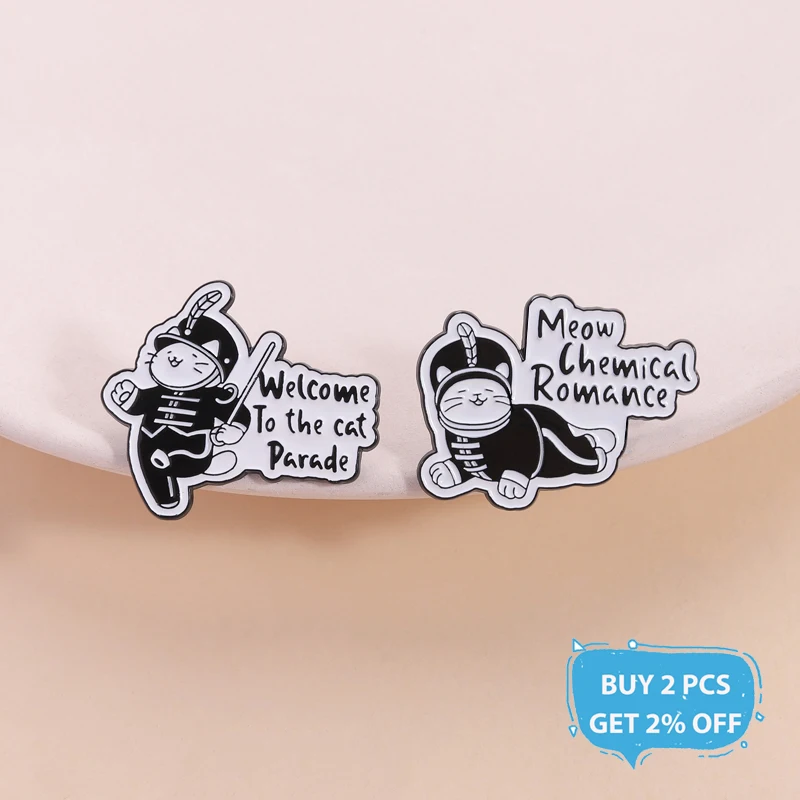 مرحبا بكم في القط موكب المينا دبوس مضحك العسكرية القط مواء الكيميائية الرومانسية دبابيس شارة التلبيب مجوهرات هدايا للأصدقاء