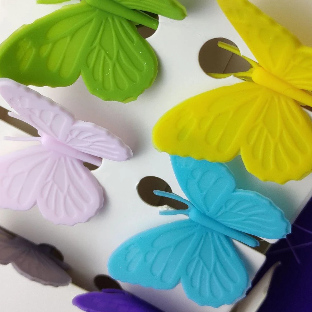 

Butterfly Glass Markers Silicone Drink Tags for Party Glass Recognizer Suction Cup Reusable Wedding Decor Kitchen Bar