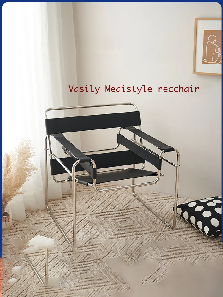 Vasily Chair Hair Designer Serves As A Sofa Chair Antique Style Leisure Study Living Room Stainless Steel Saddle Leather