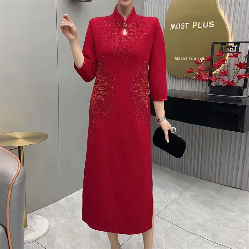 

Elegant Wedding Dress for Mothers of the Bride High-End Spring Autumn New Style Qipao Mom's Ceremony Dress Large Size