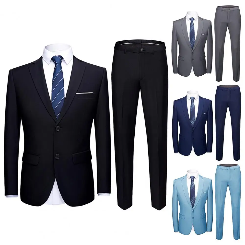 1 Set Formal Suit Set  Long Sleeve   Blazer Pants Slimming Pure Color Blazer Pants