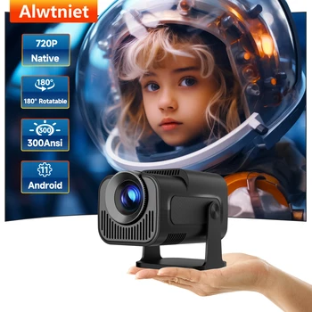 Alwtniet HY320 Mini projecteur natif 720P Android 11 4K 300ANSI Wifi6 BT5.0 cinéma extérieur Portable 180 °   Projecteur vidéo rotatif