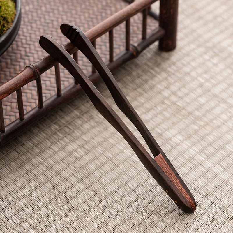 Chinese Ebony Solid Wood Tea Clip Pure Copper Tea Clip Vintage Cup Holder Tea Clip for Washing Cups Tea Ceremony Accessories