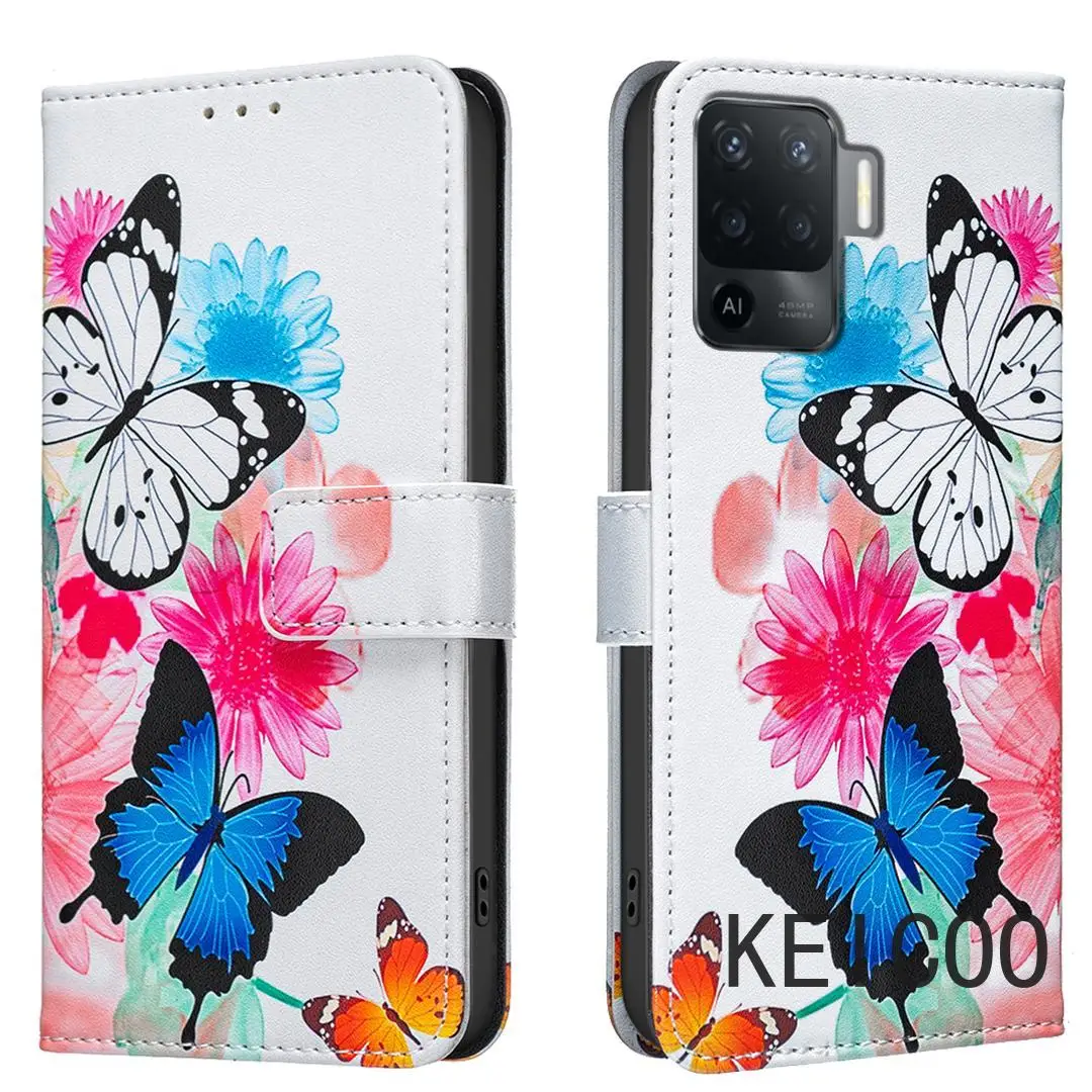 

Flip Cover Cartoon Wallet Phone Shell for Oppo F19 F23 Reno 5F 5Z 7Z Pro Plus 4G Multifunction Paintings Stand Holder Phone Case