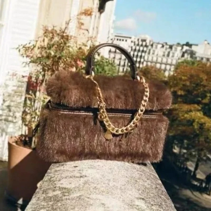 

Мини-сумки из искусственного меха Роскошные дизайнерские сумки для женщин Модные женские модные повседневные элегантные сумки на ремне с цепочкой Сумка через плечо
