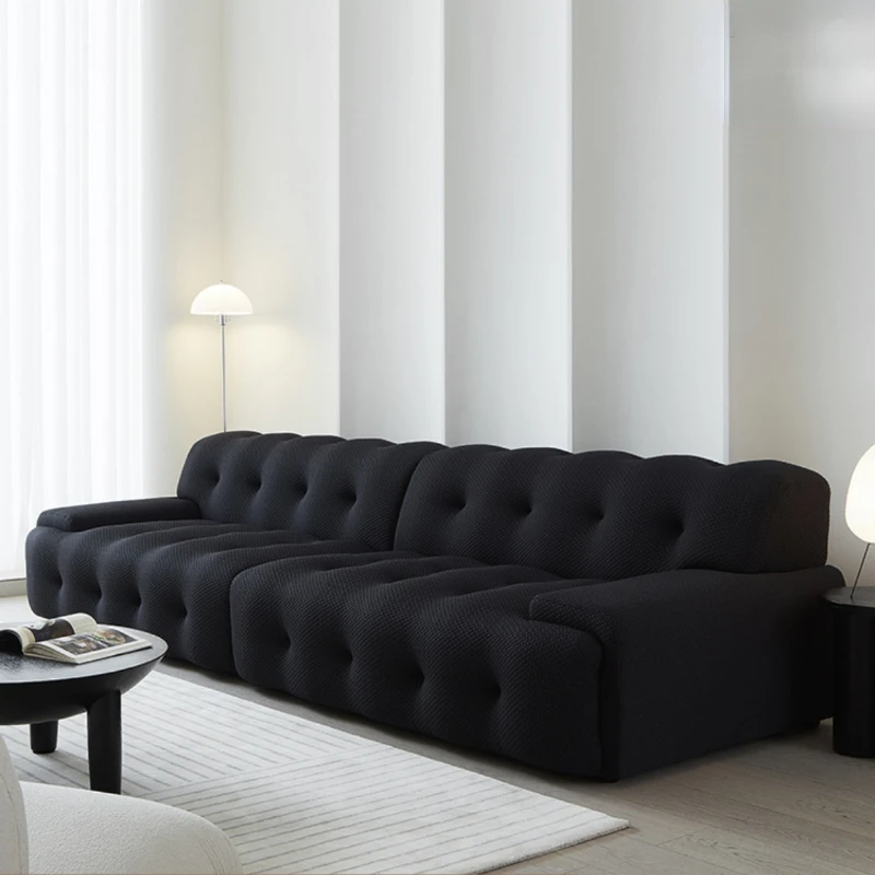 Italian minimalist small apartment straight row black fabric sofa