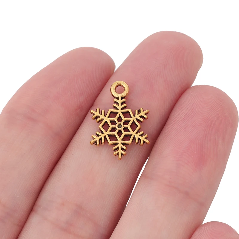 50 x Antique Gold Color Christmas Snowflake Charms Pendants Beads for DIY Necklace Bracelet Jewelry Making Findings Accessories