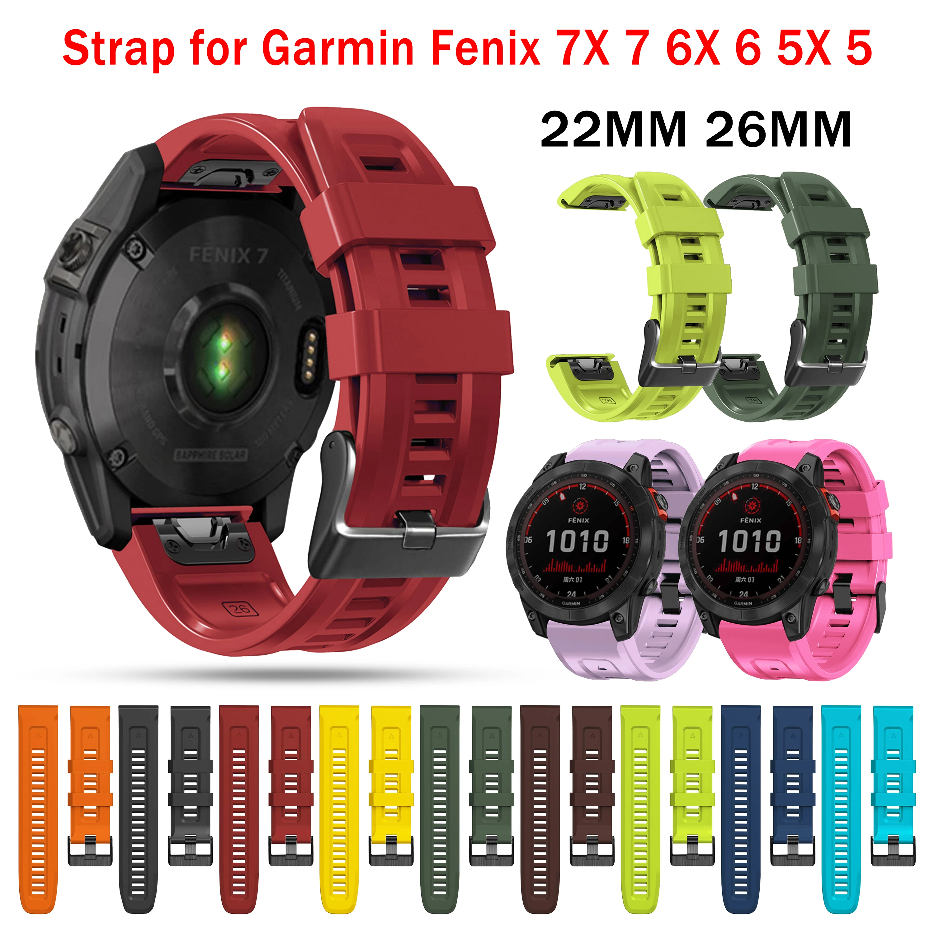 Силиконовый браслет 22 мм 26 мм для Garmin Fenix 7 7X 5 5X Plus 6 6X Pro Forerunner 935 945 Смарт-часы Quick Release Band