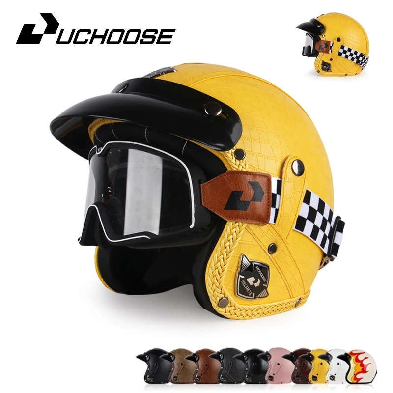 DOT-Casco de Moto de tres cuartos para hombre, accesorios de Moto, certificado, Retro, gafas gratis