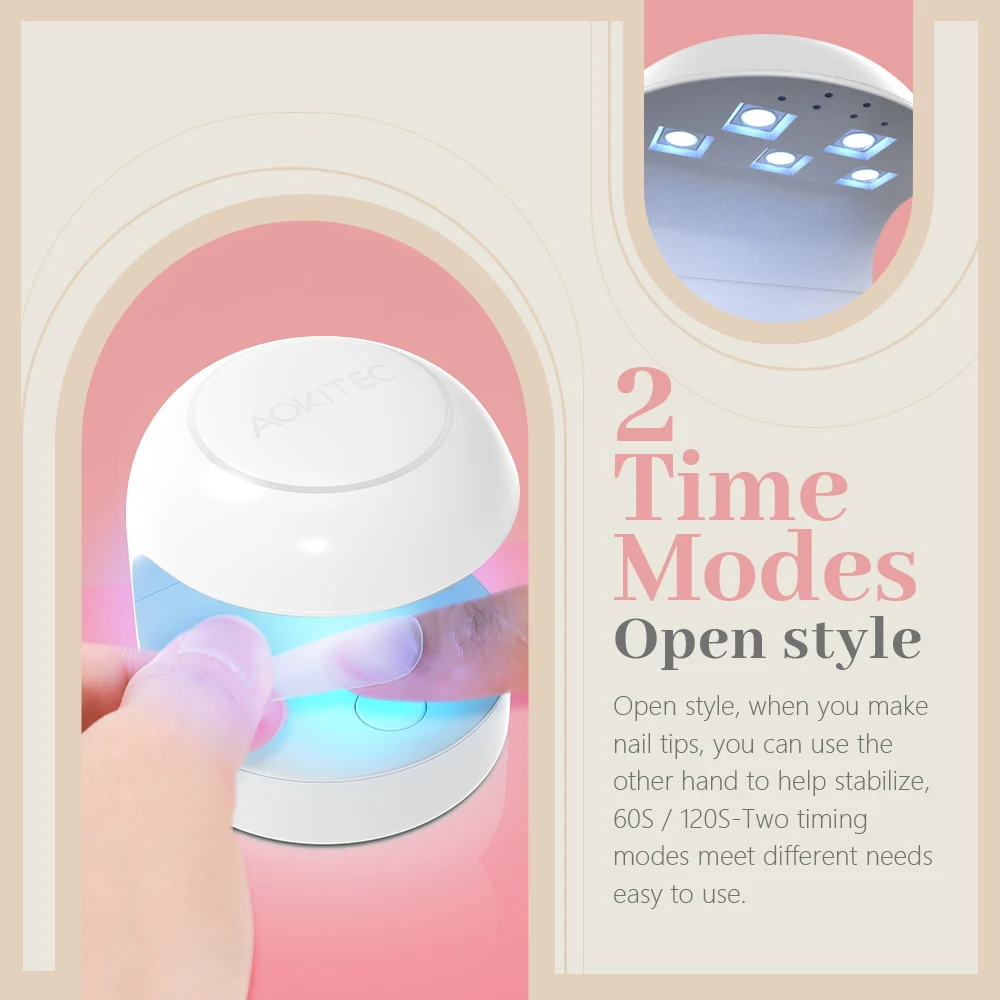 Aokitec Mini Máy Sấy Móng Tay UV Bóng Đèn LED 12W Đơn Ngón Tay Móng Tay Nghệ Thuật Làm Móng Dụng Cụ Di Động Gel Móng Tay Ba Lan Nhanh sấy Khô Với Cáp USB