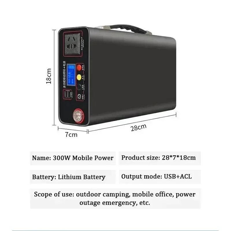 LiFePO4-Portable Power Bank, Camping ao ar livre, Display LED, Carregamento de Emergência Doméstica, Fonte de Alimentação Backup, 220V, 300W, 90000mAh