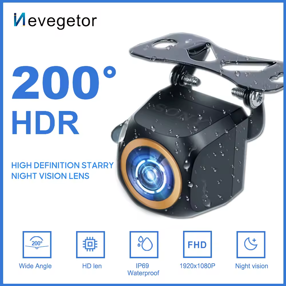 מצלמת ראיית אחורה לרכב AHD 1920x1080P 200 ° מצלמת רוורס לרכב עם עדשת זהב Fisheye Full HDR עם ראיית לילה