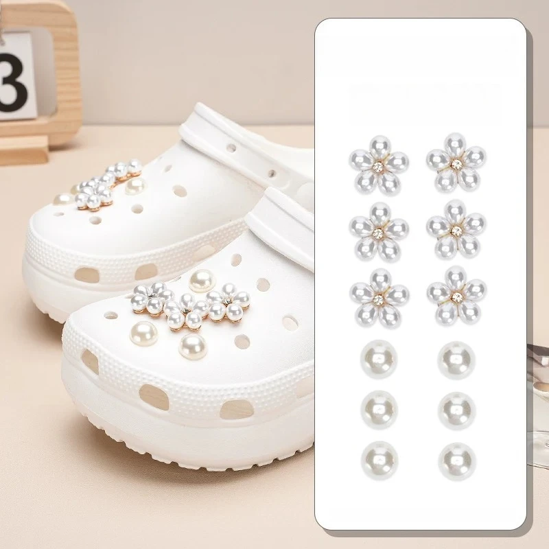 3D Cute Daisy Pearl Shoe Charms Set for Slide Sandals Garden Shoes DIY Clogs Decoration Shoe Buckle Pins Shoe Decoration Gifts