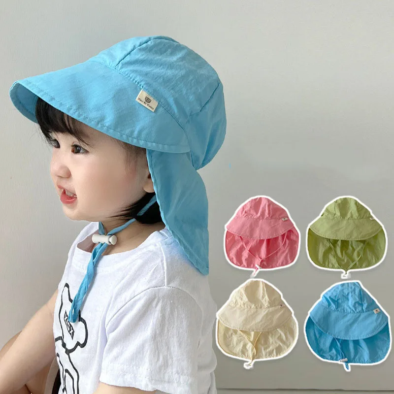 

Big Brim Baby Sun Hat Summer Boys Girls Bucket Hat Outdoor Travel Beach Cap Children Neck Protection Sun Protection Caps