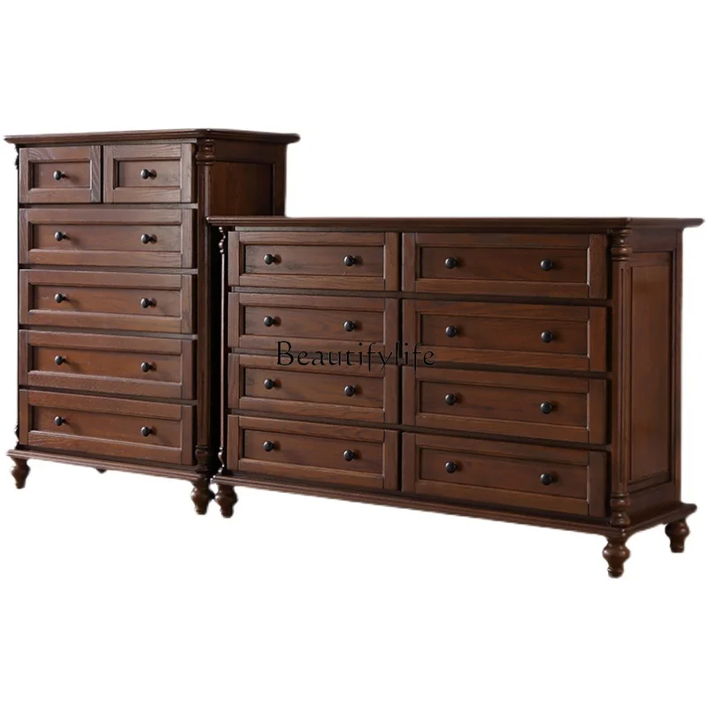 

American country all solid wood five six eight chest cabinet red oak living room bedroom cabinet