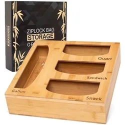 Bag Organizer and Plastic Wrap Dispenser with Cutter, 6 In 1 Bamboo Foil and Plastic Wrap Organizer for Kitchen Drawer