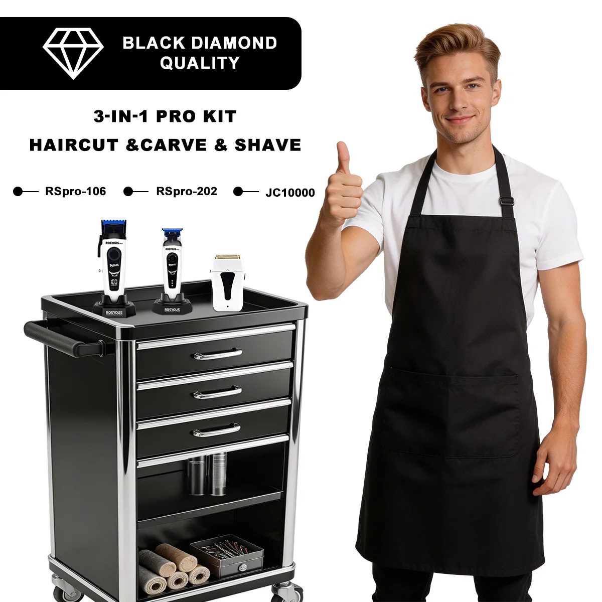 

JUCAI ROSYOUS Professional Hair Cutter Combo Set with Base Charger Men's Hair Clipper Shaving Machine JC10000 RSPRO-106 620