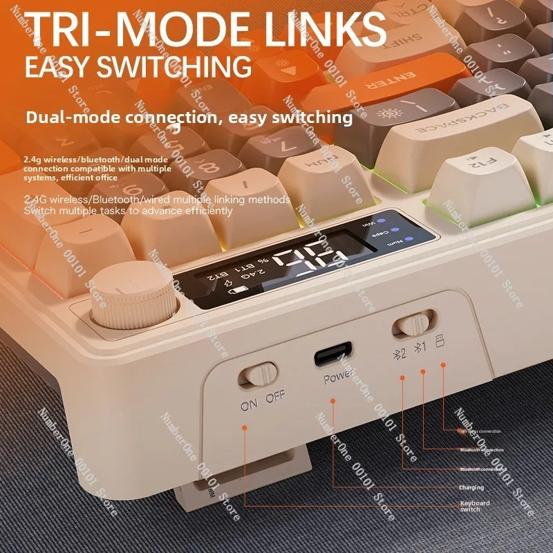 M96 Dual Mode Bluetooth Wireless Keyboard, Rechargeable, Mute, PBT Keycap with Screen for Laptop/Mac