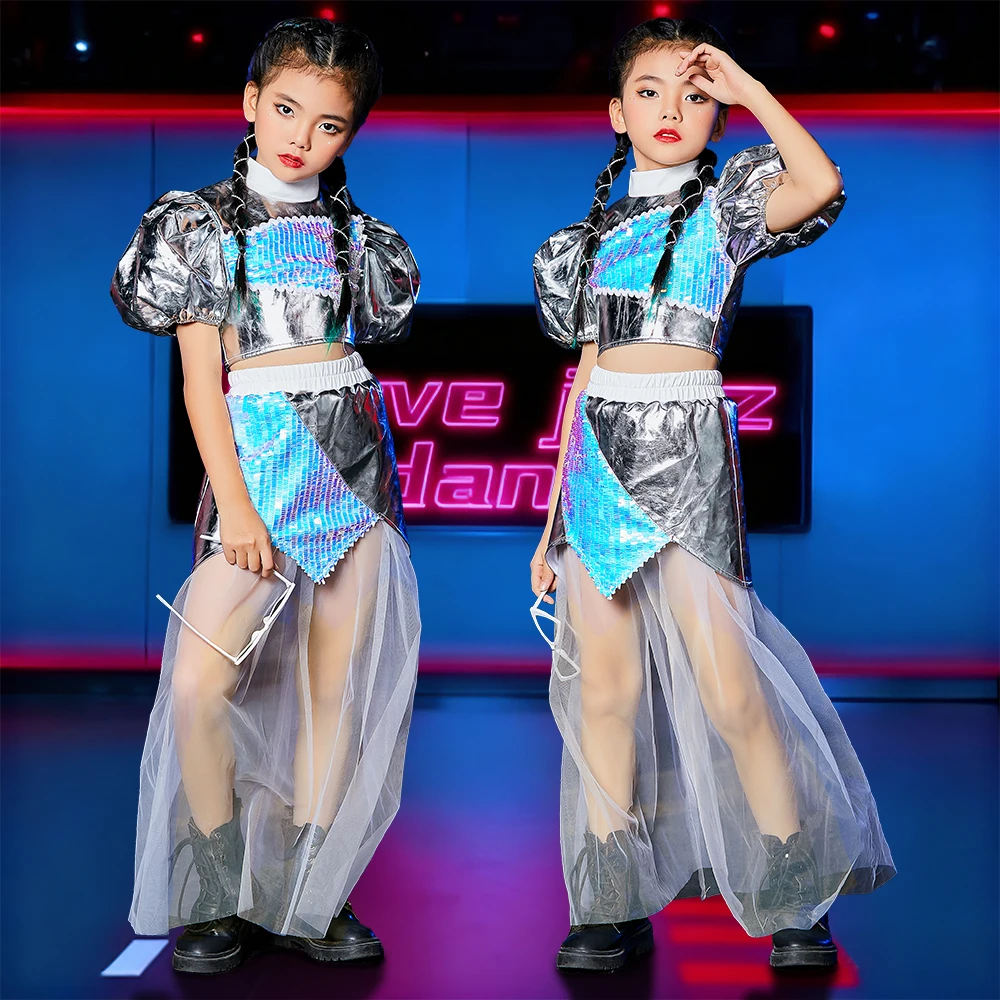 2026 Nuovo Jazz Moderna Danza Performance Costumi di Scena Per Le Ragazze Nastro Magliette E Camicette Maglia Gonne Vestito Per Bambini Hip Hop Abiti Da Ballo XH3895