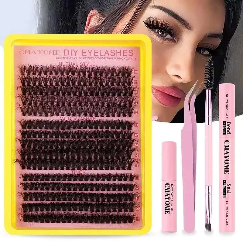 Lashes Kit Fluffy Individual Lashes Volume Mixed Tray Lashes Eyelash Extension Makeup with Bond and Seal Remover Tweezer Sets