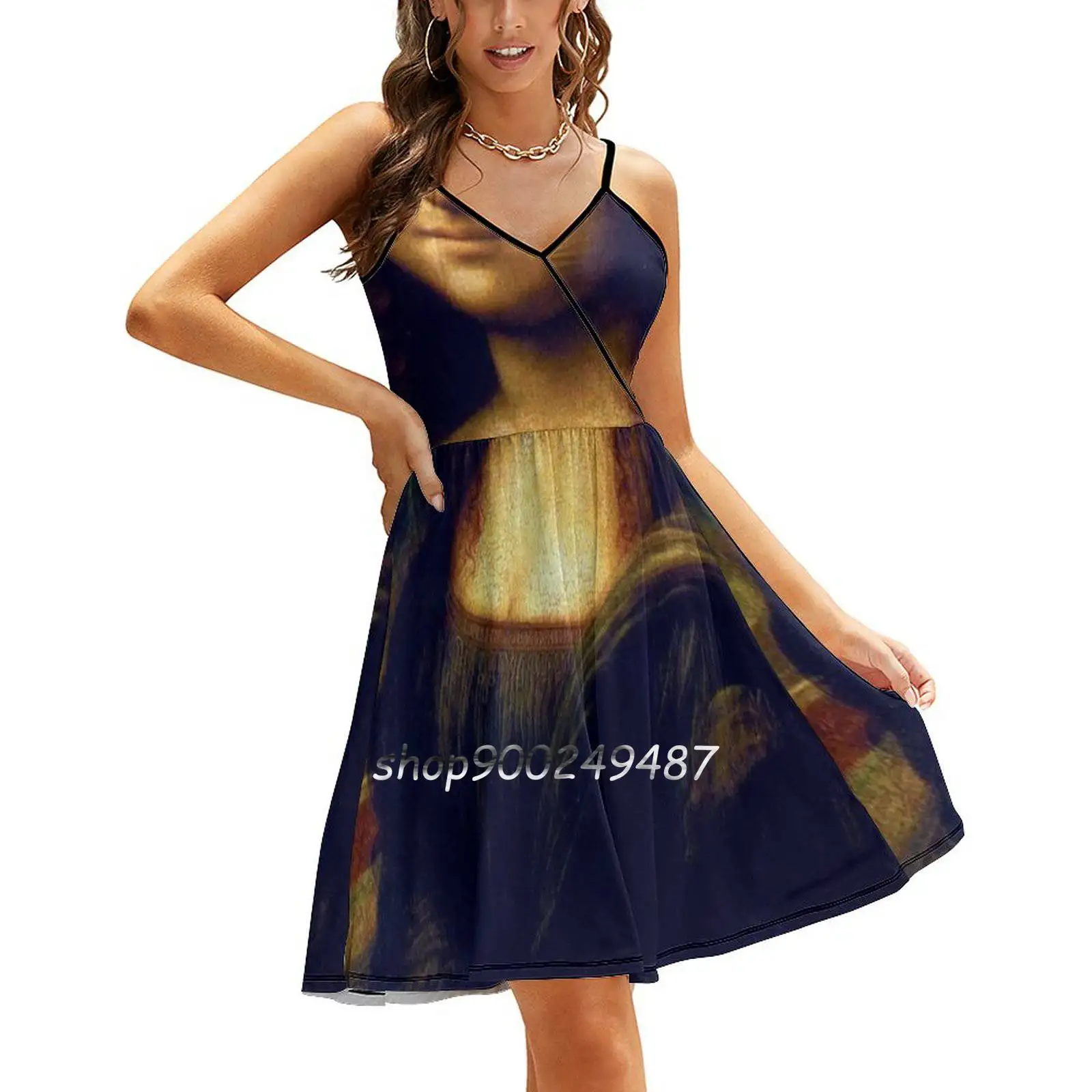 Mona Lisa Long Sleeve Sexy Dresses For Women 2022 Ladies Vintage Elegant Party Dress Four Horn Four Horn Creative Mona Lisa Da