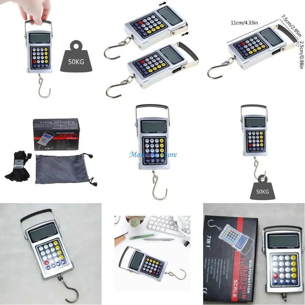 

U2JC Многофункциональные весы с крючком, измерительная лента/термометр/полоска/калькулятор/цена/часы для домашнего промышленные