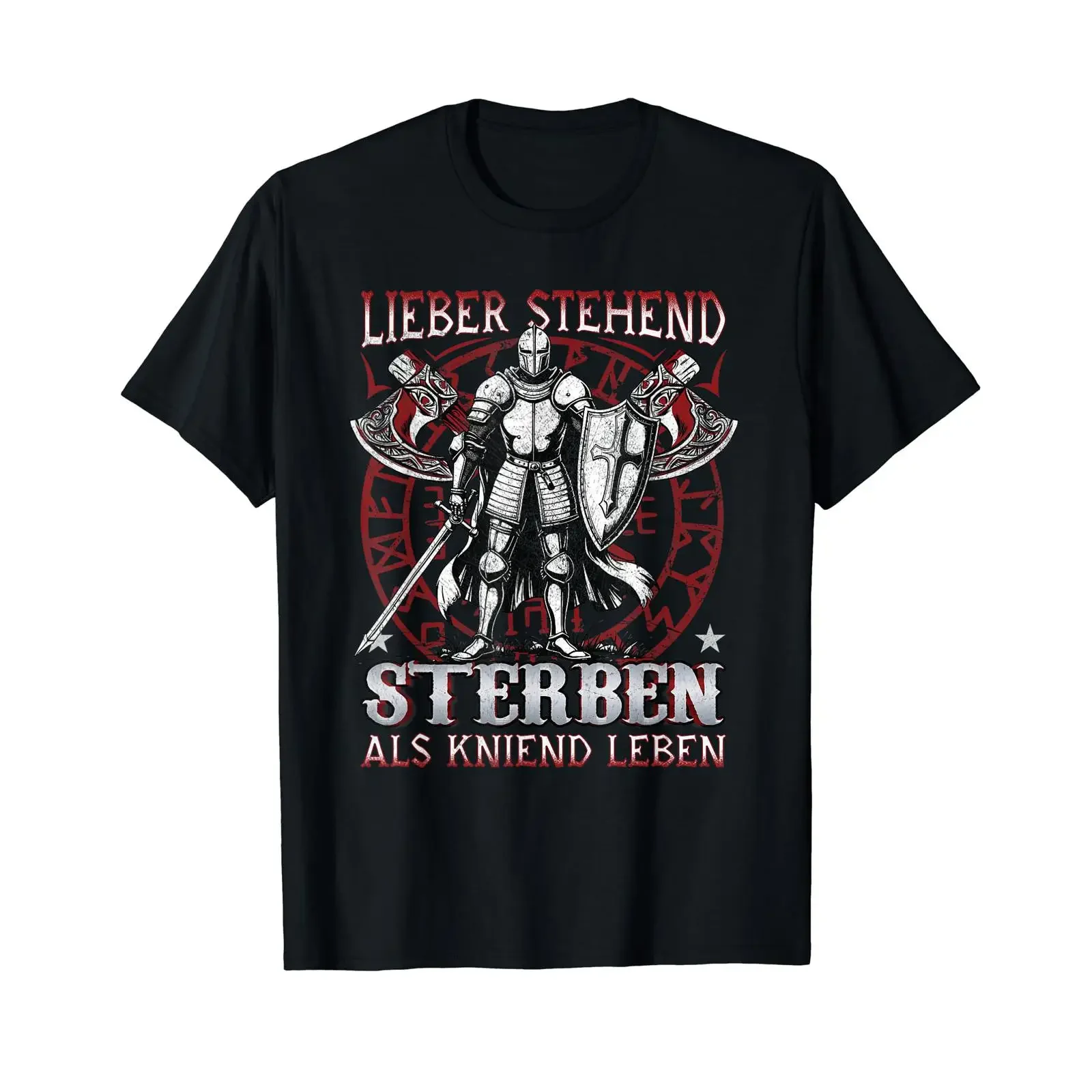 Lieber stehend sterben als kniend leben Ritter Preisgünstiges Grafik T-Shirt Vintage Washed Atmungsaktiv Mode Herren Leicht