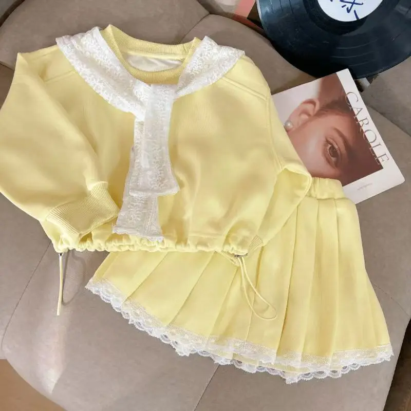 Girls Sweater Set Spring and Autumn 2025 New Children's Top Shawl Girls' Foreign Pleated Skirt Two-piece Set
