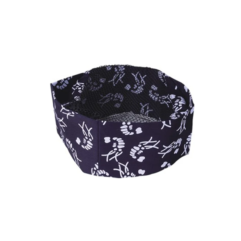 Sombrero de Chef de Catering Profesional Japonés, Sombrero Plano de Malla Transpirable Con Correas Ajustables, Sombrero de Chef de Cocina Con Estampado Azul,Panadería Confitero Gorro,Gorro Cocina De Mujer