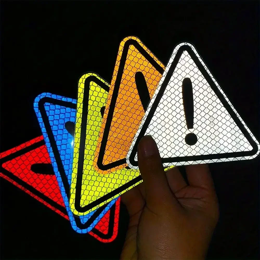 Triangular Reflective Safety Stickers, Diamond Pattern with Exclamation Mark,  Suitable for Motorcycles, Cars & Bicycles, Strong