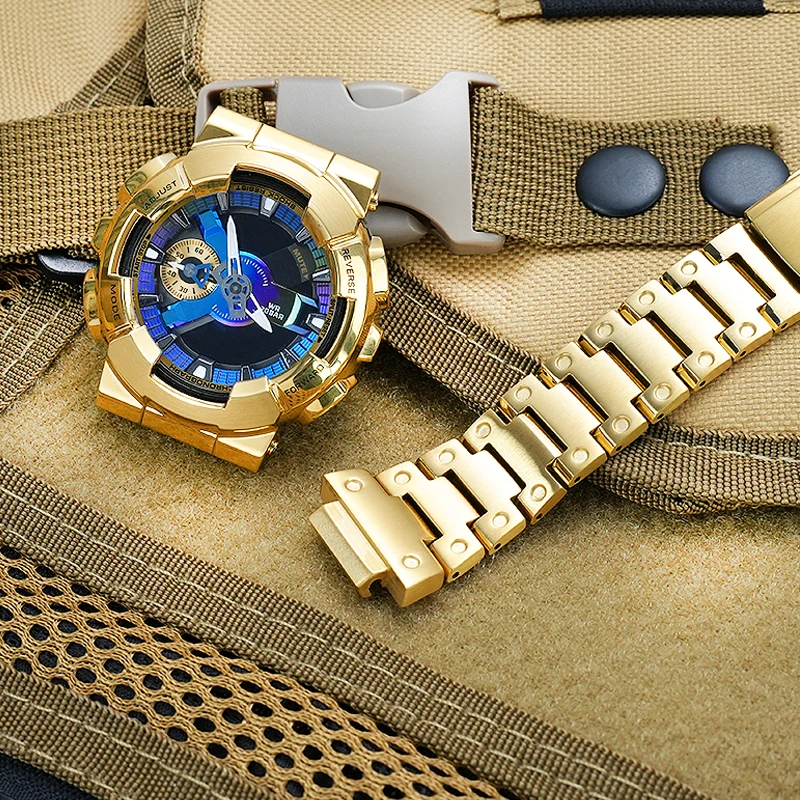 Custom-made stainless steel bracelet and metal case for the Casio G-Shock GM-110 “Little Cannon” watch (complete set)
