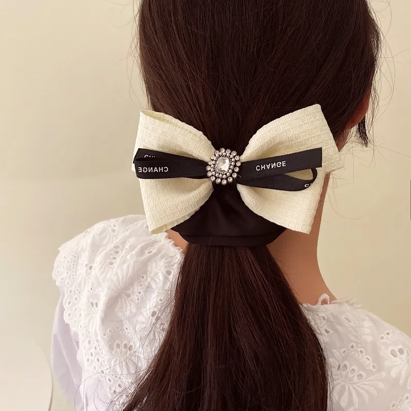 

Square Diamond Bowknot Hair Ring for Women Low Ponytail Tying Band Retro Headband Girl Elegant Daily Hair Accessories