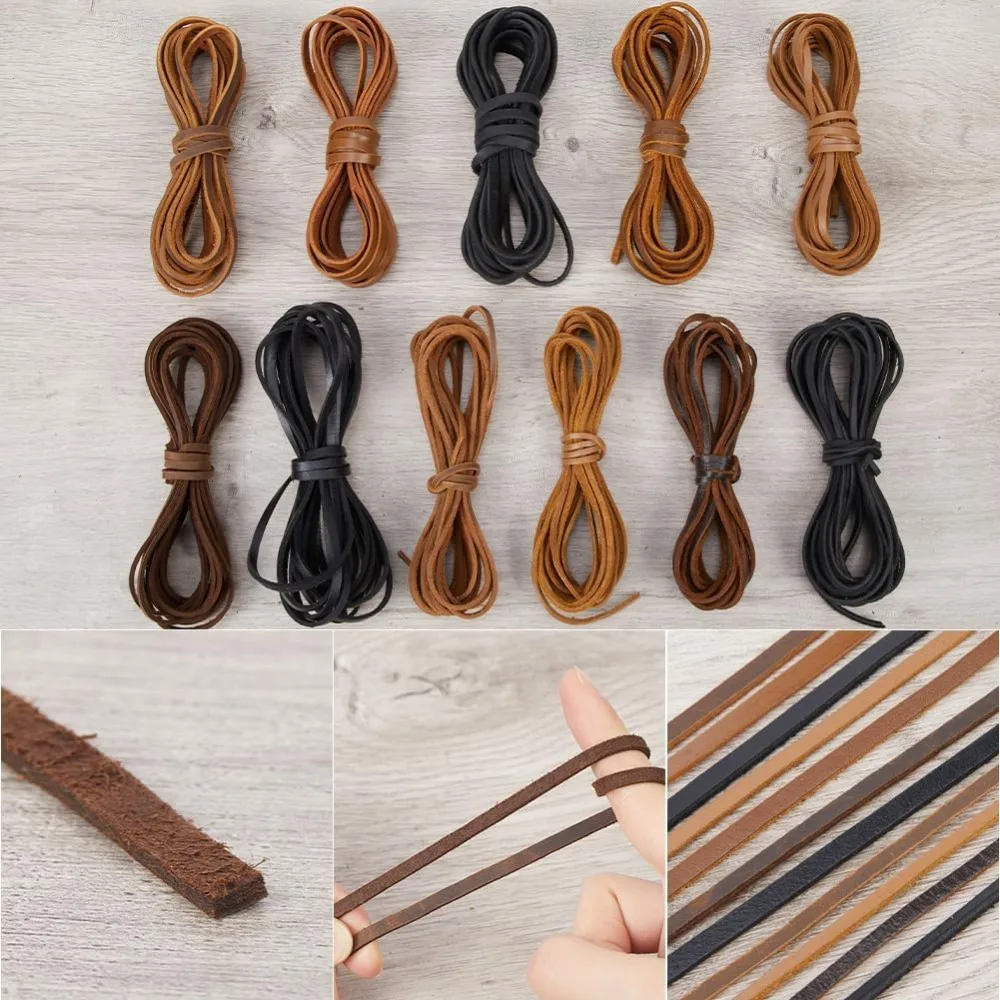 5 M * 4 มม.* 2 มม.Cowhide Strings หนังแบนเชือกหนังแท้ Braiding สําหรับสร้อยข้อมือสร้อยข้อเท้าสร้อยคอเครื่องประดับทํา