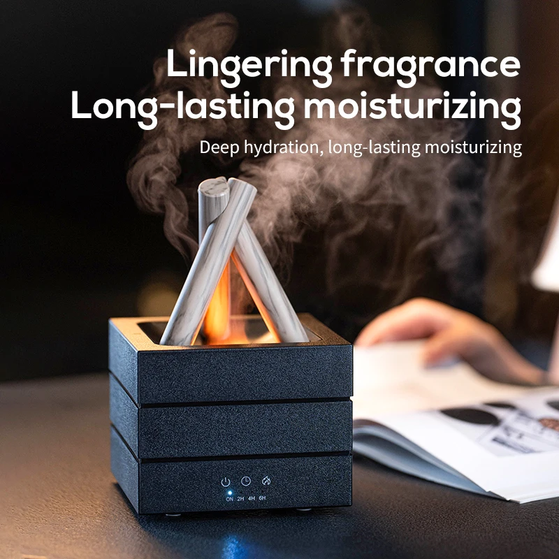 2025 Flickering Flame Campfire Diffuser 7-Color USB Aroma Essential Oil Humidifier Cozy Ambiance Night Light Home Office Gift
