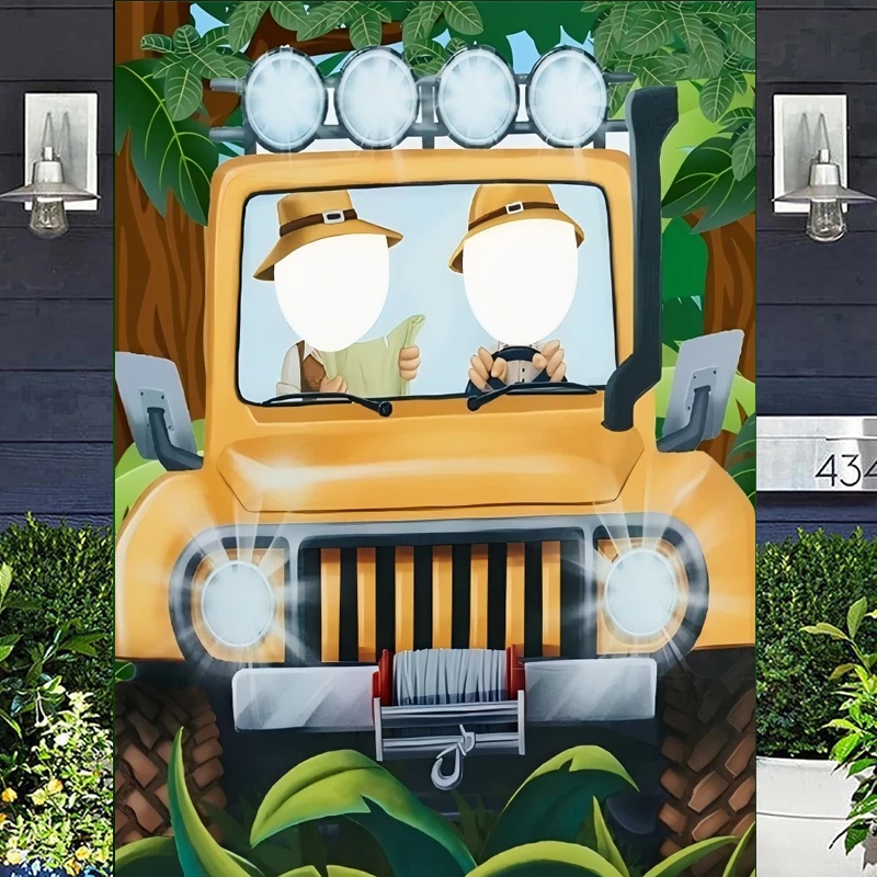 Photography Backdrop Jungle Adventure Photo Door Banner Face In Hole Pretend Play Games Party Background Portrait Shooting