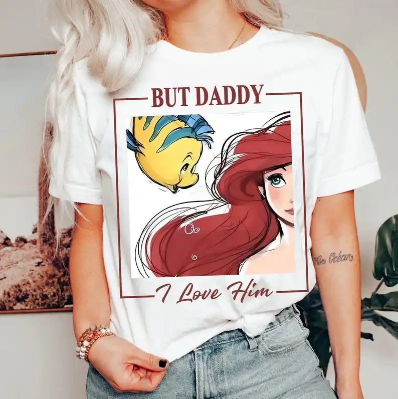 في عصر الأميرة الخاص بي الكرتون المطبوعة تي شيرت ريترو ارييل الأميرة شخصية عطلة قصيرة الأكمام الرجعية بلوزات على الموضة الملابس