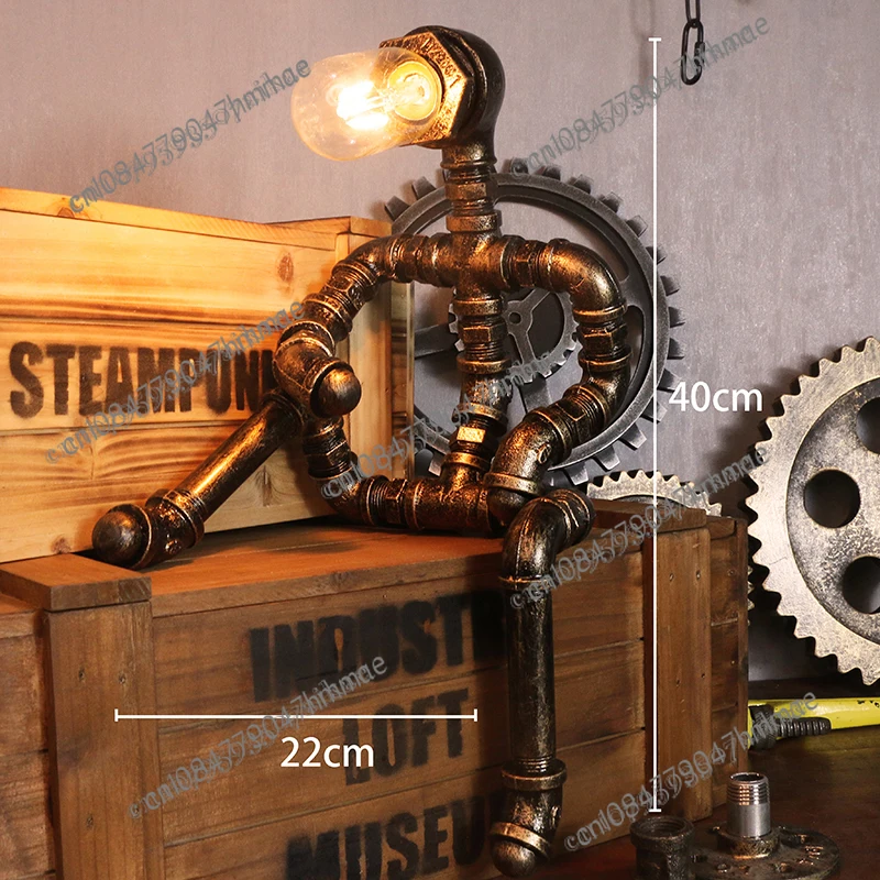 Retro industrial style loft decoration creative punk water pipe robot desk lamp ornament