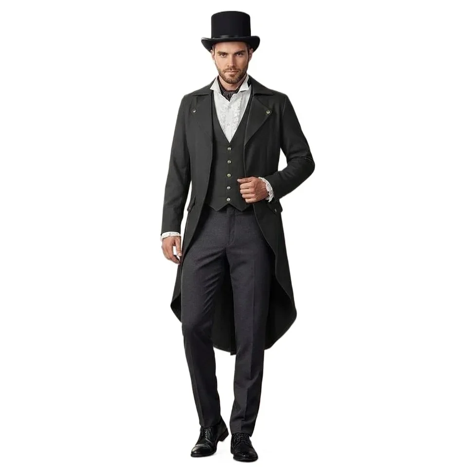 Abrigo Medieval renacentista Steam Punk para hombre, abrigo grande holgado de terciopelo con estampado de vampiro y Noble para Halloween, estilo coreano