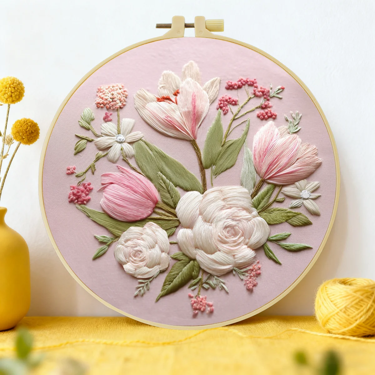 1 Stück 20X20CM/15X15CM 7,87/6,3 Zoll Stickerei-Starter-Kit DIY-Kit Heimdekoration, Rosenblumen, Stickerei-Kit – Detail 2