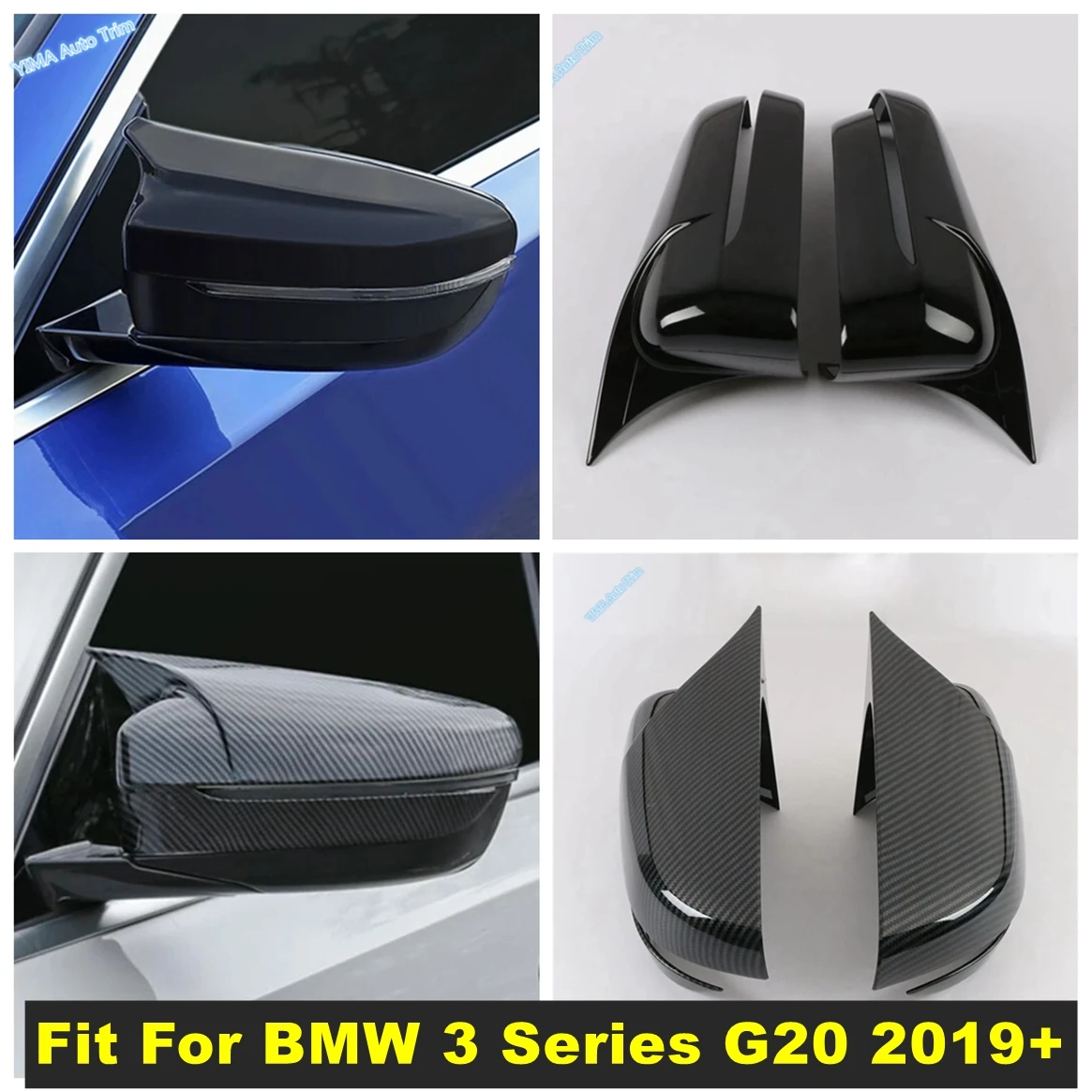 

Black / Carbon Fiber Look Wing Case Rearview Mirror Frame Cover Trim Fit For BMW 3 Series G20 2019 - 2024 Exterior Accessories