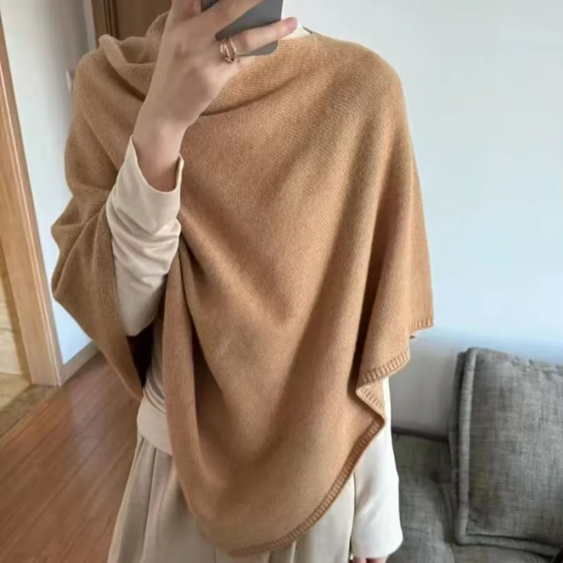 Old money style cloak 100% pure wool shawl sweater women's autumn and winter sweater high-end outerwear