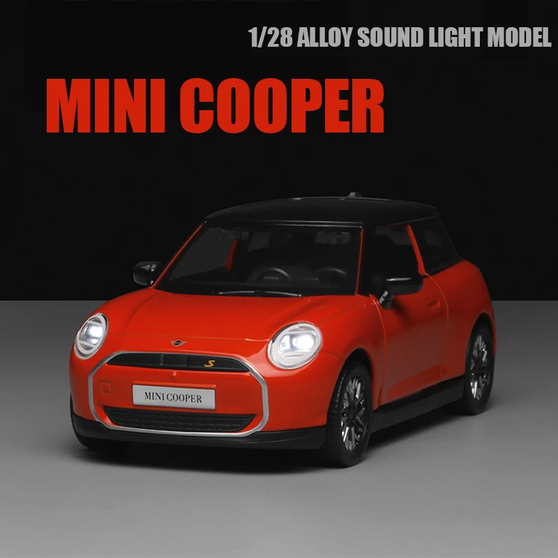 1:28 BMVV Mini Cooper Toy Car Alloy New Energy Classic Vehicle Diecast Metal Model Simulation Sound Light Pull Back Kid Gift Dec